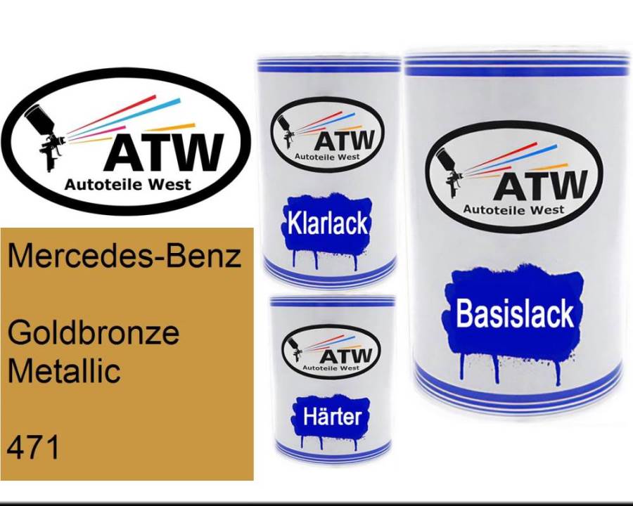 Mercedes-Benz, Goldbronze Metallic, 471: 500ml Lackdose + 500ml Klarlack + 250ml Härter - Set, von ATW Autoteile West.